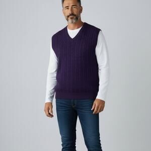Lands' End Cable Knit Cashmere Sweater Vest NWOT Men's Sz XL Purple Quiet Luxury